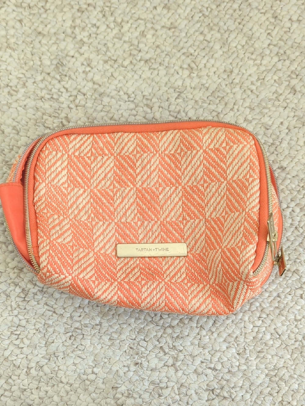 Tartan + Twine Coral Geometric Cosmetic Bag